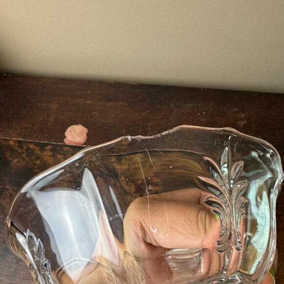 Fostoria baroque handled nappy dish Baroque pattern Clear Glass CHIPPED - Picture 7 of 10